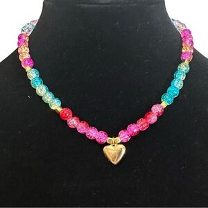 Handmade green pink glass bead colorful heart charm necklace star Rainbow